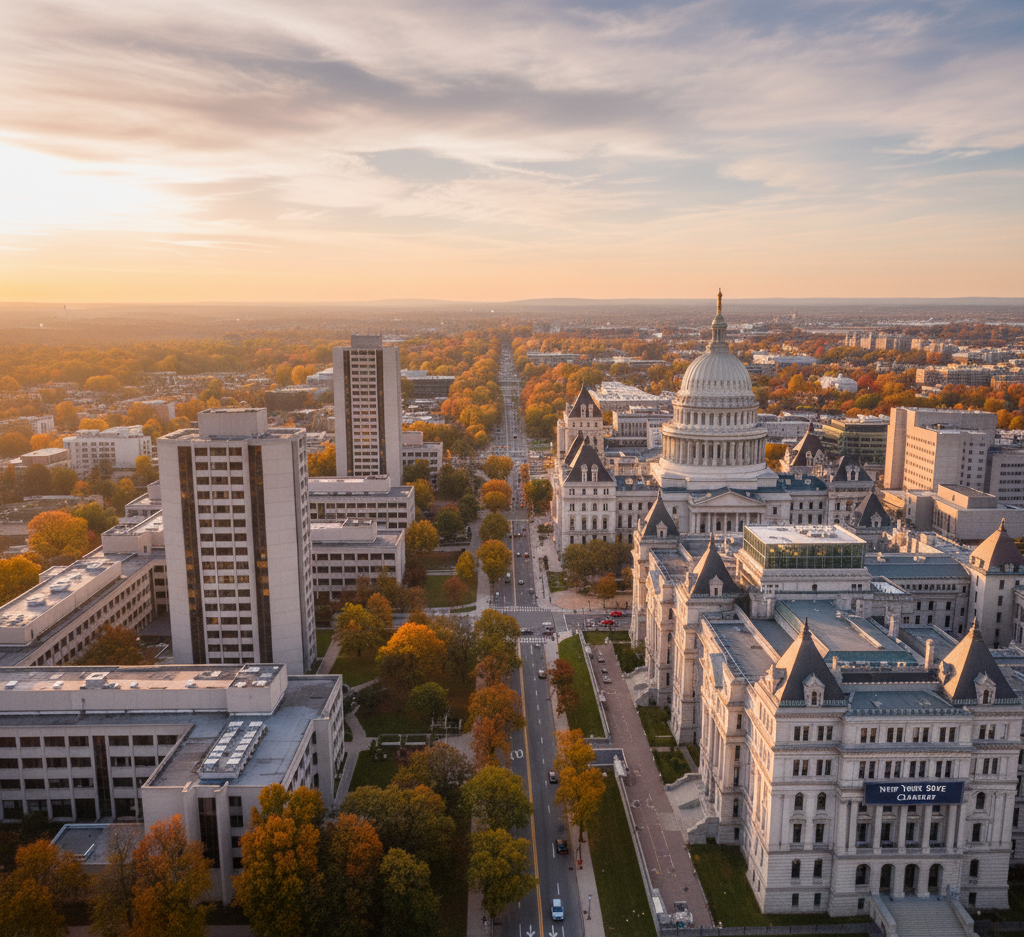 SUNY Albany nằm ngay cạnh Tòa nhà Quốc hội Bang New York